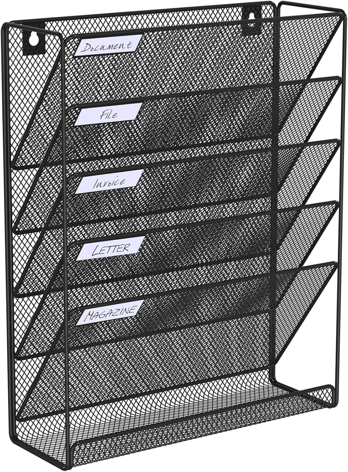BOHDK Hanging Folder Organizer Mesh 6 Tier, Wall File Organizer Hanging Paper Organizer, Wall Mount Mail Storage, Office Organization and Storage Rack for Home Office, Black
