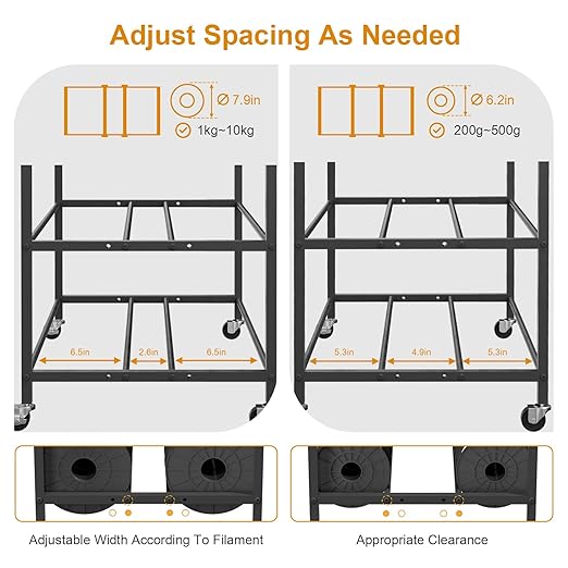 NEYCIL 3D Printer Filament Storage Rack, 4 Tier Filament Spool Holder, Metal Filament Organizer with Wheels for PLA/ABS/TPU/PETG/Nylon, Heavy Duty Storage Shelves for 3D Printing Studio Office Workshop