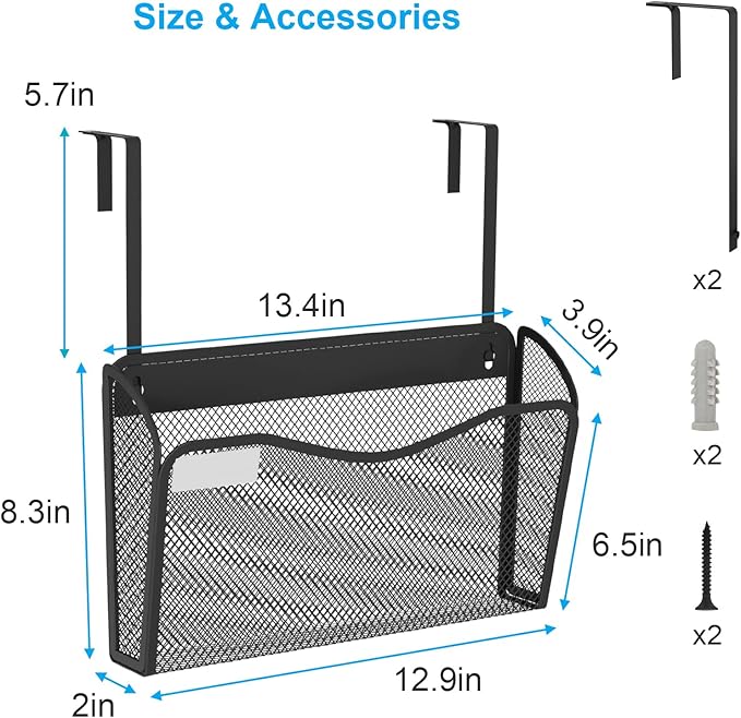 BOHDK Wall File Organizer, Mesh Hanging File Organizer, Home Office Organization and Storage, 1 Pockets Document Magazine Rack