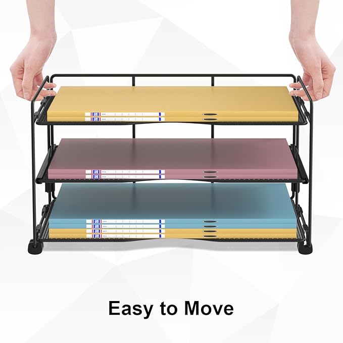 BOHDK Office Organization - 3 Tier Paper Organizer Letter Tray - Mesh Desk File Organizer - Paper Sorter Desk Stand for Letter/A4 Office File Folder Holder - Black
