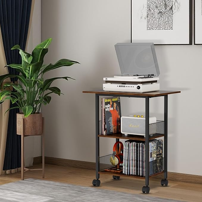 BOHDK Printer Stand, 3-Tier Industrial Large Printer Table with Shelf, 23"x15" Mobile Heavy Duty Storage Rack on Wheels for Home Office Printer Fax Machine Scanner Copier