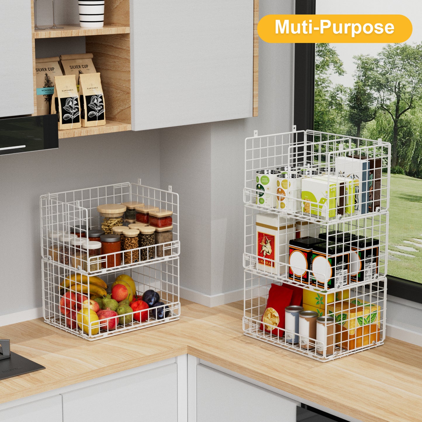 VyGrow 5 Tier Hanging Closet Organizer with Adjustable Dividers, Heavy-Duty Storage Shelves for Clothing, Kitchen, Laundry Room, Extra Large Baskets, 15.7" W x 11.8" D x 51" H, White