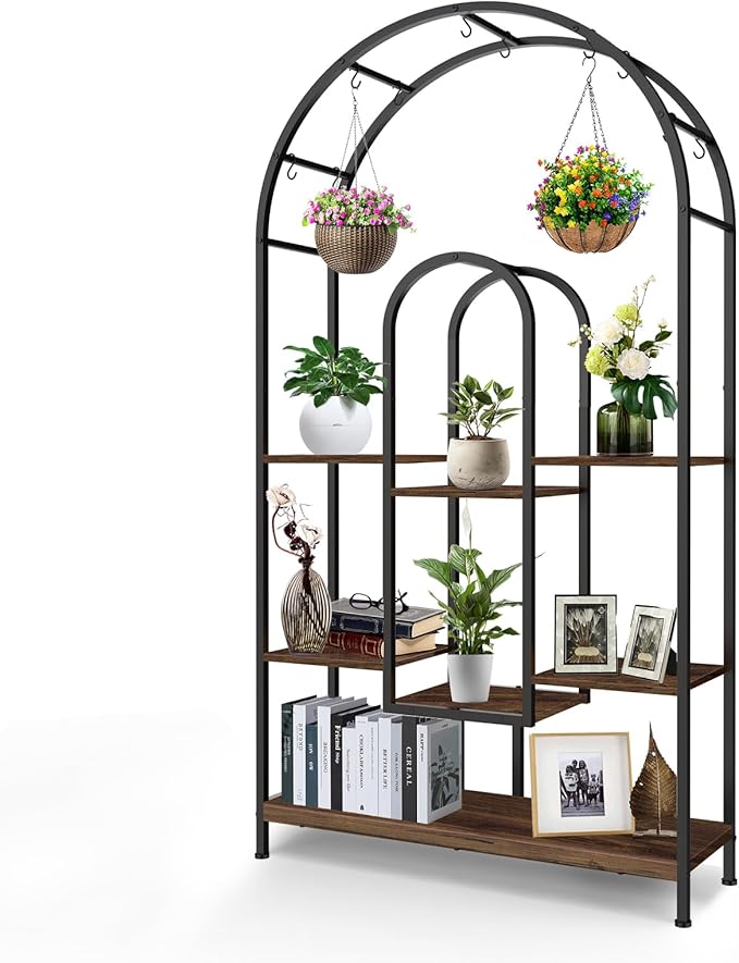 VANVERB Large Book Shelf 5 Tier, 71.65 inches Tall Bookshelf for Home Decor, Multiple Heavy Duty Metal and Wood Plant Shelf Holder, Display Rack for Indoor, Garden, Balcony, Living Room