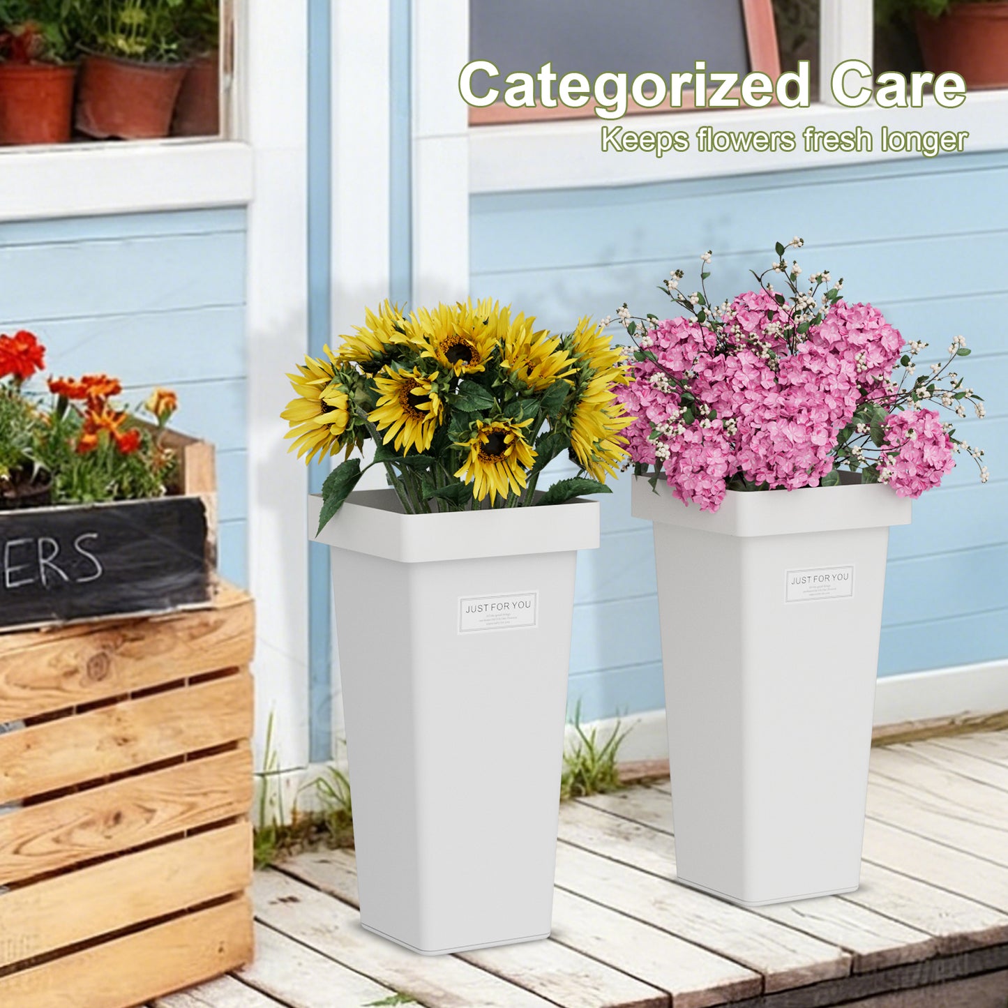 Flower Buckets, 6-Pack Plastic Flower Vases with Stickers for DIY Flower Bar, Floral Buckets for Cut Flower Farmhouse Vases for Decor Wedding Table Centerpiece, H: 13.39 inch