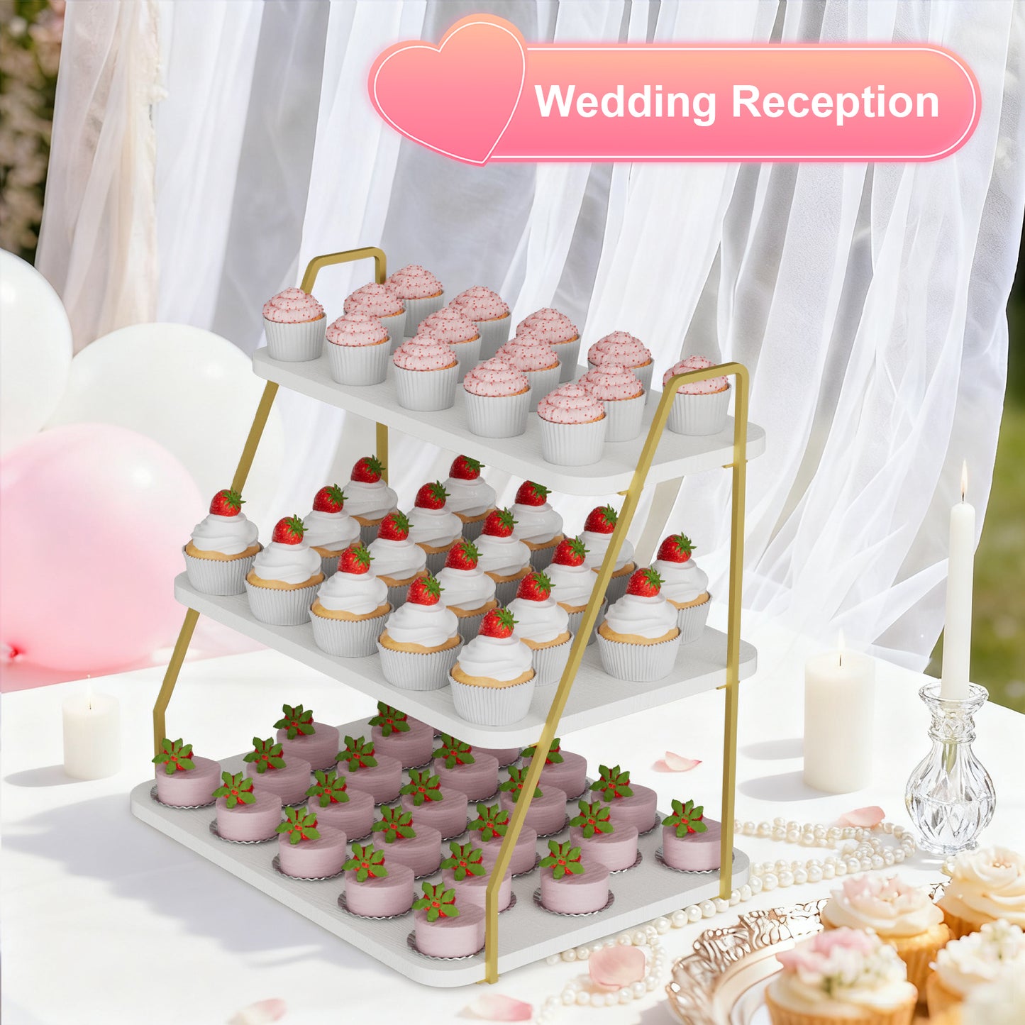 VyGrow Cupcake Stand, 3-Tier Dessert Stand for 55 Cupcakes, Wood & Metal Tower Display Premium Holder Dessert Tree Tower for Christmas Birthday Weddings Party Decor, Serving Tray