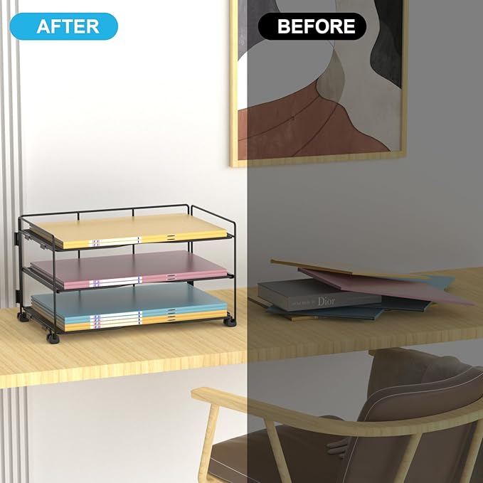 BOHDK Office Organization - 3 Tier Paper Organizer Letter Tray - Mesh Desk File Organizer - Paper Sorter Desk Stand for Letter/A4 Office File Folder Holder - Black