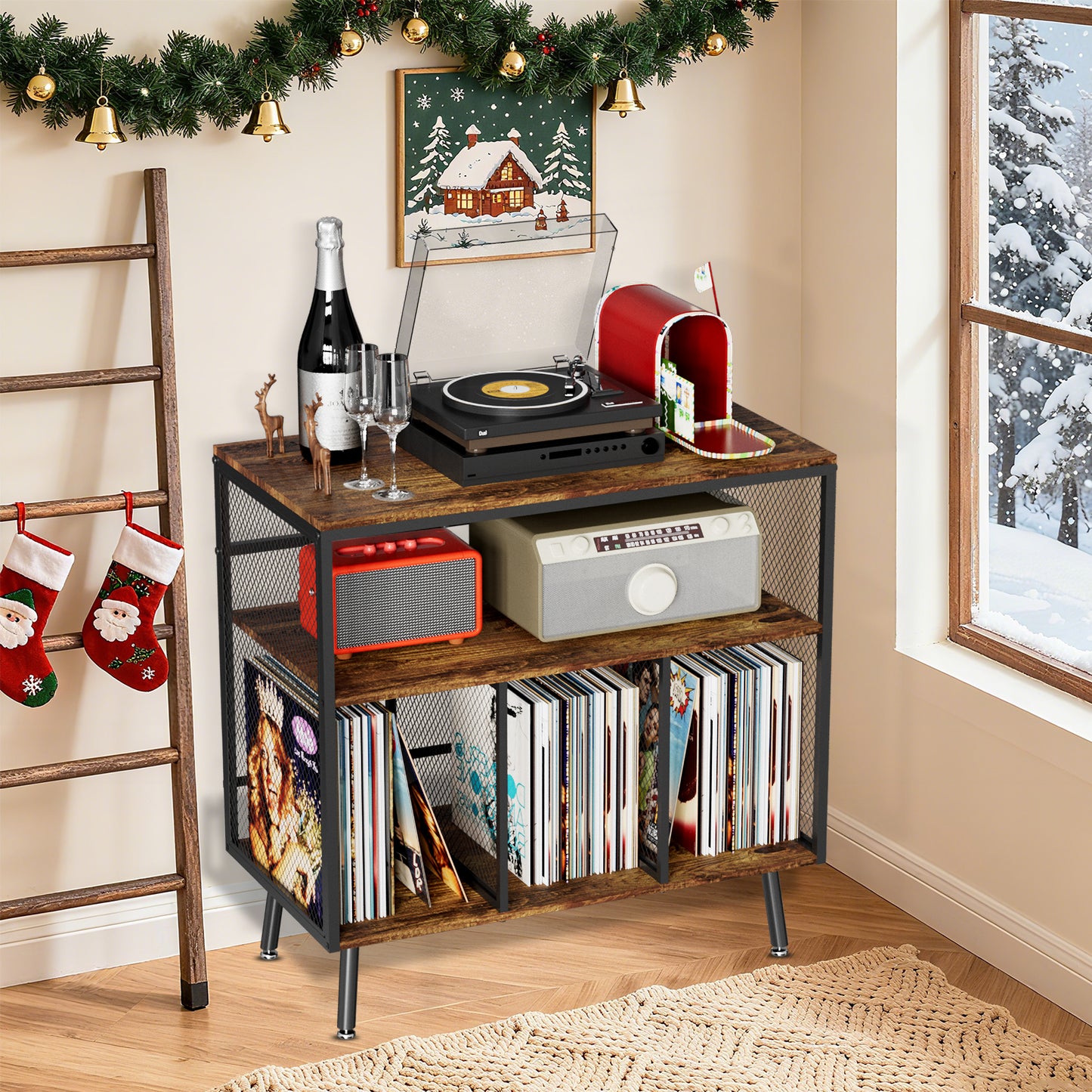 VyGrow Record Player Stand with Vinyl Storage, 3-tier Turntable Stand Holds Up to 220+ Albums, Large Record Player Table Storage Rack for Home Office