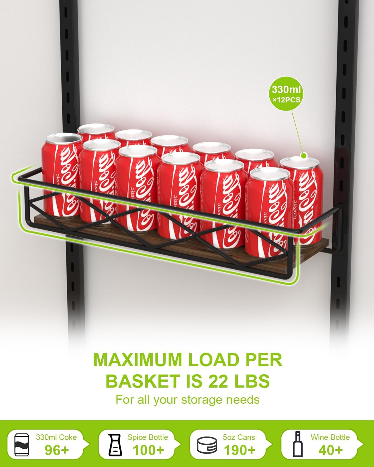 VyGrow Over The Door Pantry Organizer, 8-Tier Wood & Metal Over The Door Organizer with Adjustable Basket, Hanging Spice Rack, Door Organization and Storage for Kitchen Pantry Door Cabinet, Black