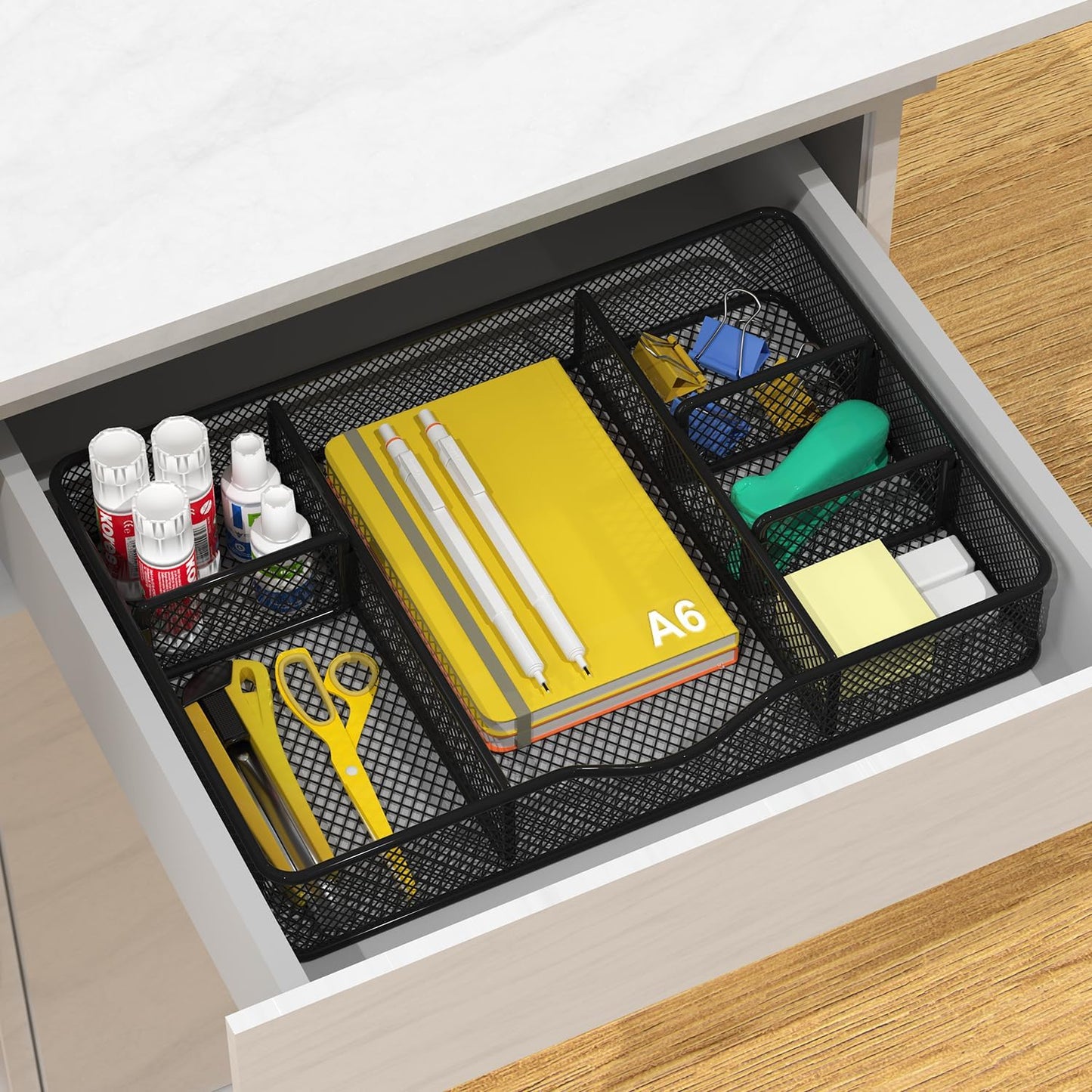VyGrow Metal Mesh Desk Drawer Organizer Tray for Office & Home, Black, 12.87x8.73x1.96 inch