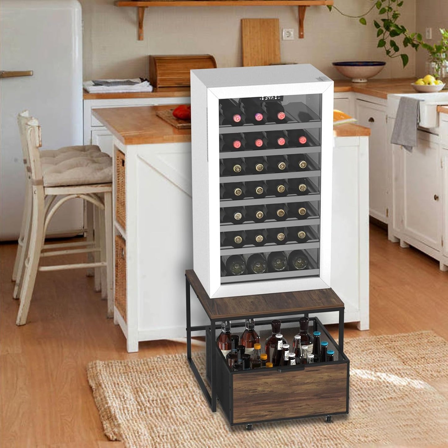 VANVERB Mini Fridge Stand with Storage, Heavy Duty Refrigerator Stand with Mobile Drawer Basket for Dorm, Home, Kitchen, Office, Stand for Drinks Refrigerator, Wine Cooler, Water Dispenser