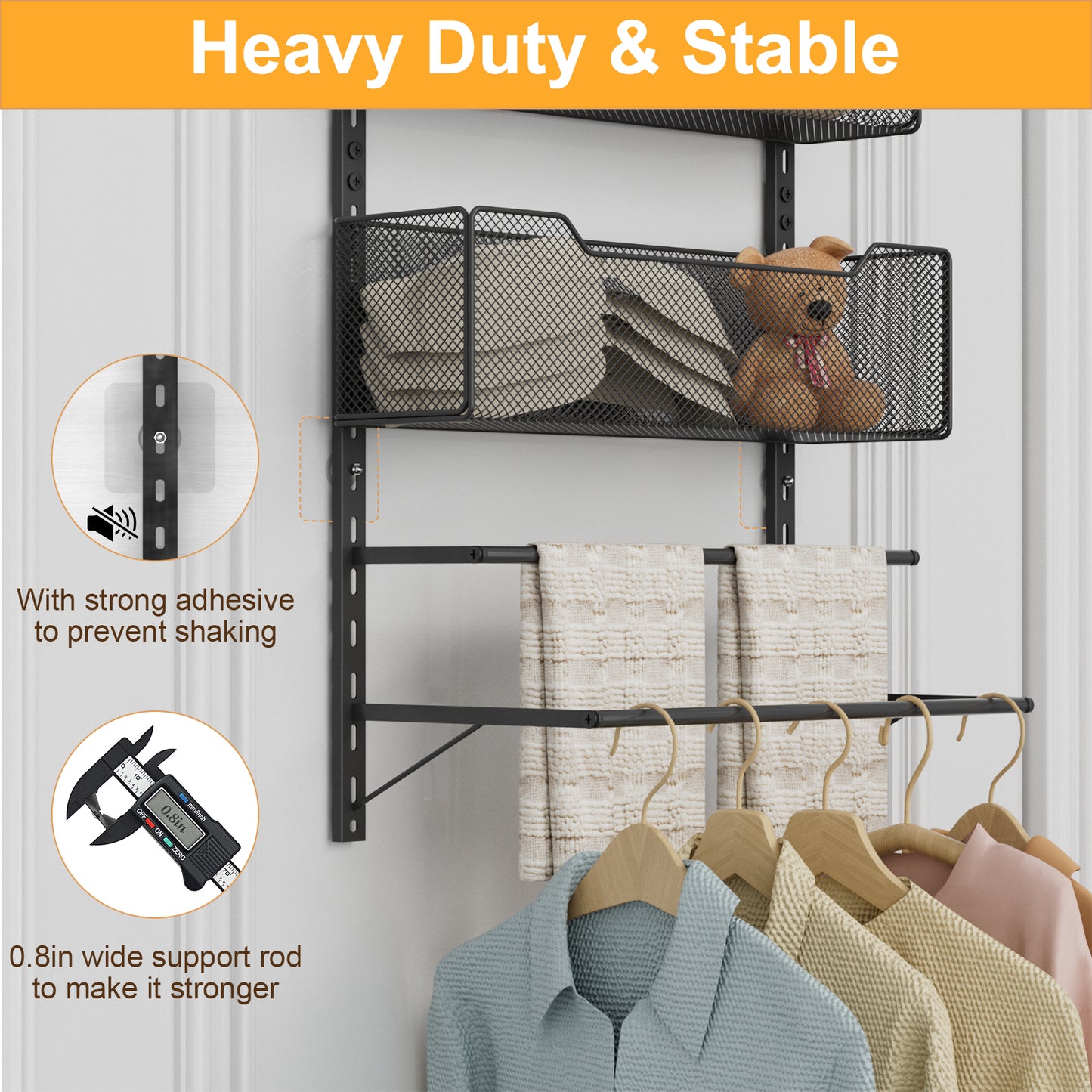 VyGrow Over The Door Clothes Hanging Rod with 3 Tier Mesh Baskets, Metal Over The Door Hanger for Coat, Clothes Drying Rack for Door for Laundry Bathroom Bedroom Office, Black