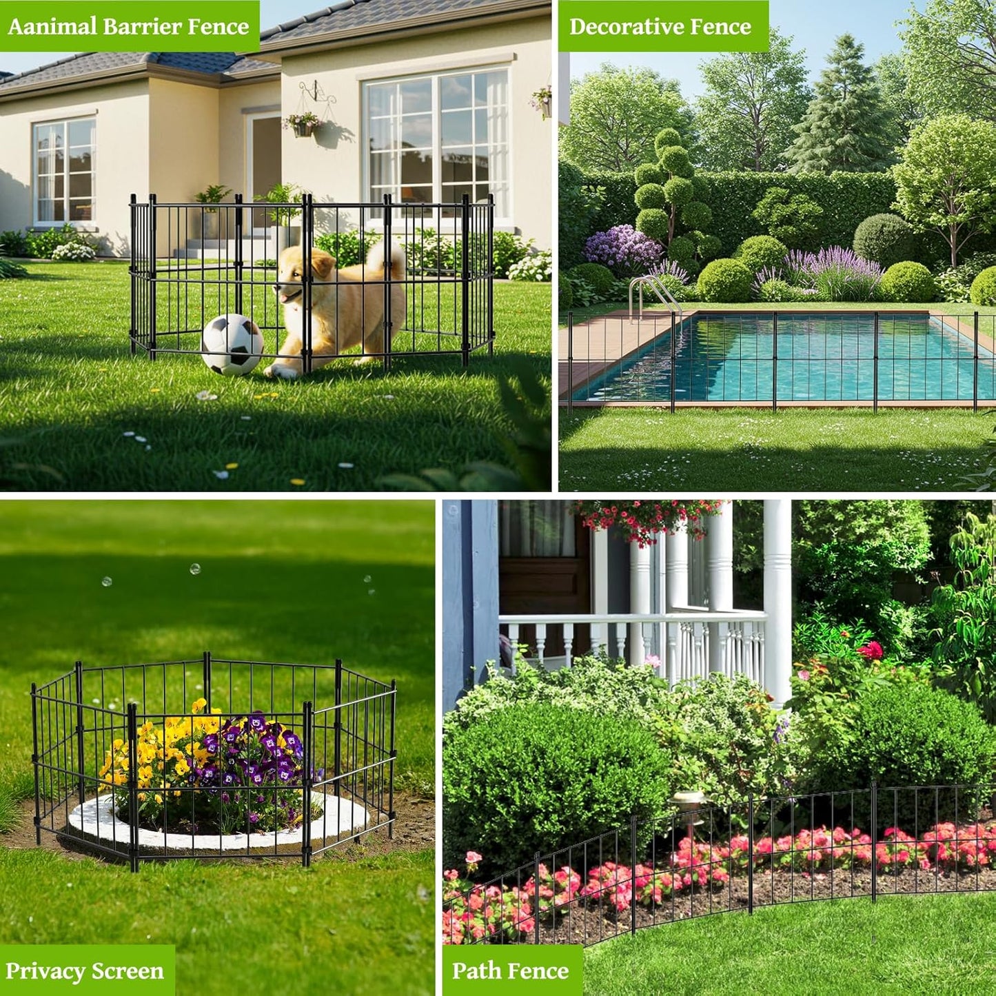 NEYCIL Garden Fence Tall 32in(H) x 13ft(L), 24 Panels Stackable Animal Barrier, Metal Garden Fencing 17in(H) x 26ft(L), Decorative No Dig Fence Rectangle Border for Garden, Yard, Patio, Outdoor, Black