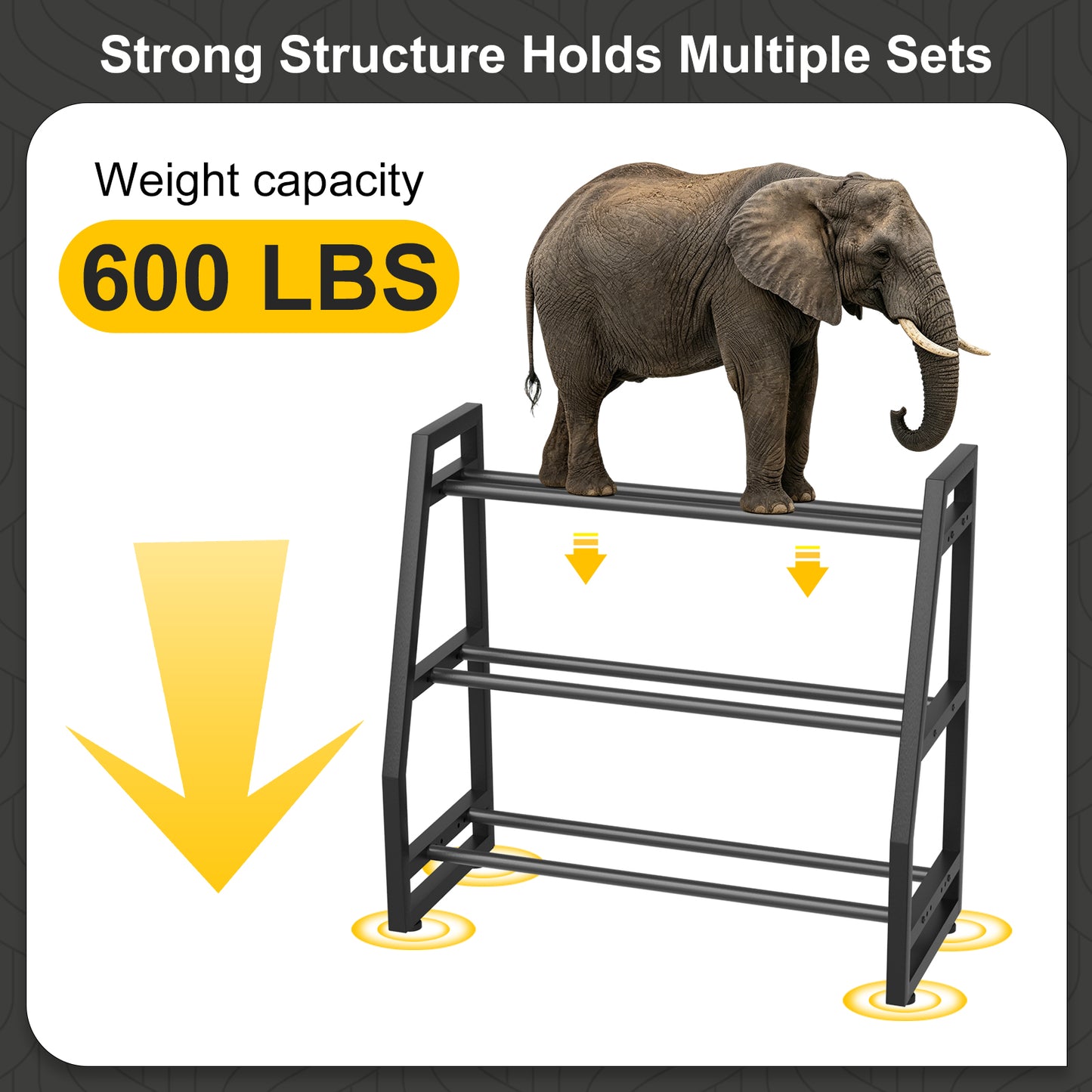 Heavy Duty 3-Tier Dumbbell Rack, 600 LBS Capacity Adjustable Weight Rack for Kettlebells & Dumbbells, One-Piece Solid Steel Home Gym Storage Stand, Space-Saving Corner Organizer with Hooks (32" H x 31.5" L)