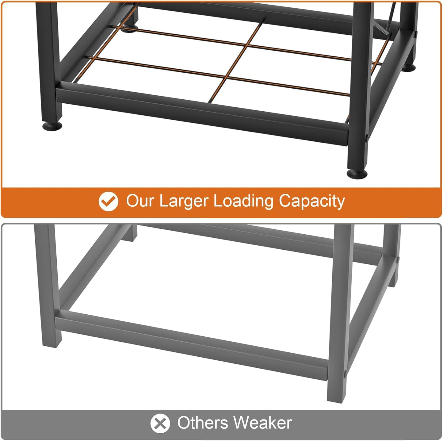 VyGrow Firewood Rack for Indoor, 2-Tier Firewood Holder with 3 Hanging Hooks, Heavy Duty Wood Rack for Outdoor Patio, Black