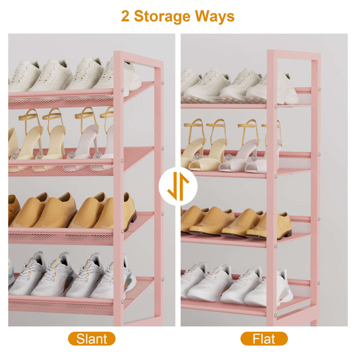 Large Shoe Rack 8 Tier Shoe Organizer, Heavy Duty Metal 4-Tier Stackable Shoe Storage Vertical Shoe Rack for Closet Front Door Entrance, Up to 50 Pairs, 44.8" W x 11.4" D x 56.7" H, Pink