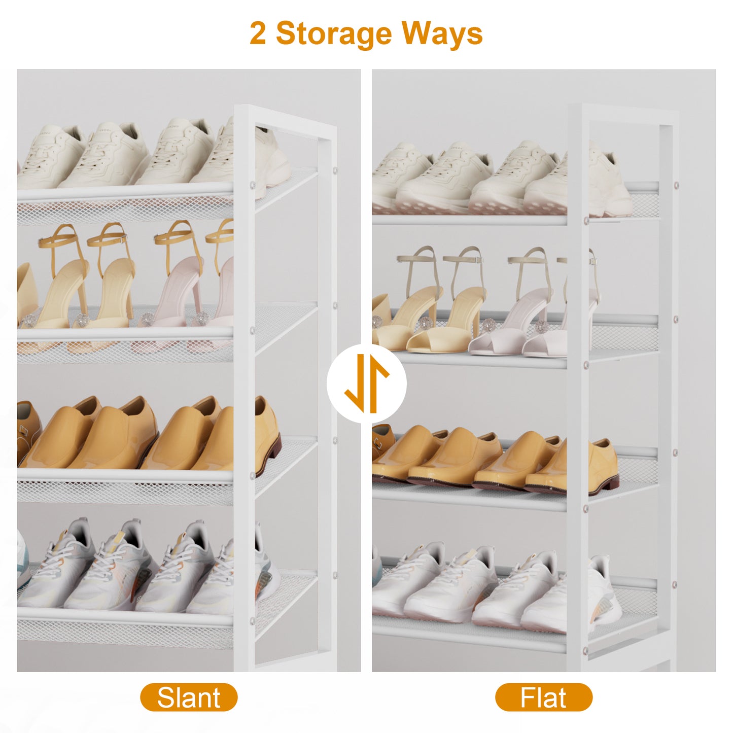 Large Shoe Rack 8 Tier Shoe Organizer, Heavy Duty Metal 4-Tier Stackable Shoe Storage Vertical Shoe Rack for Closet Front Door Entrance, Up to 50 Pairs, 44.8" W x 11.4" D x 56.7" H, White