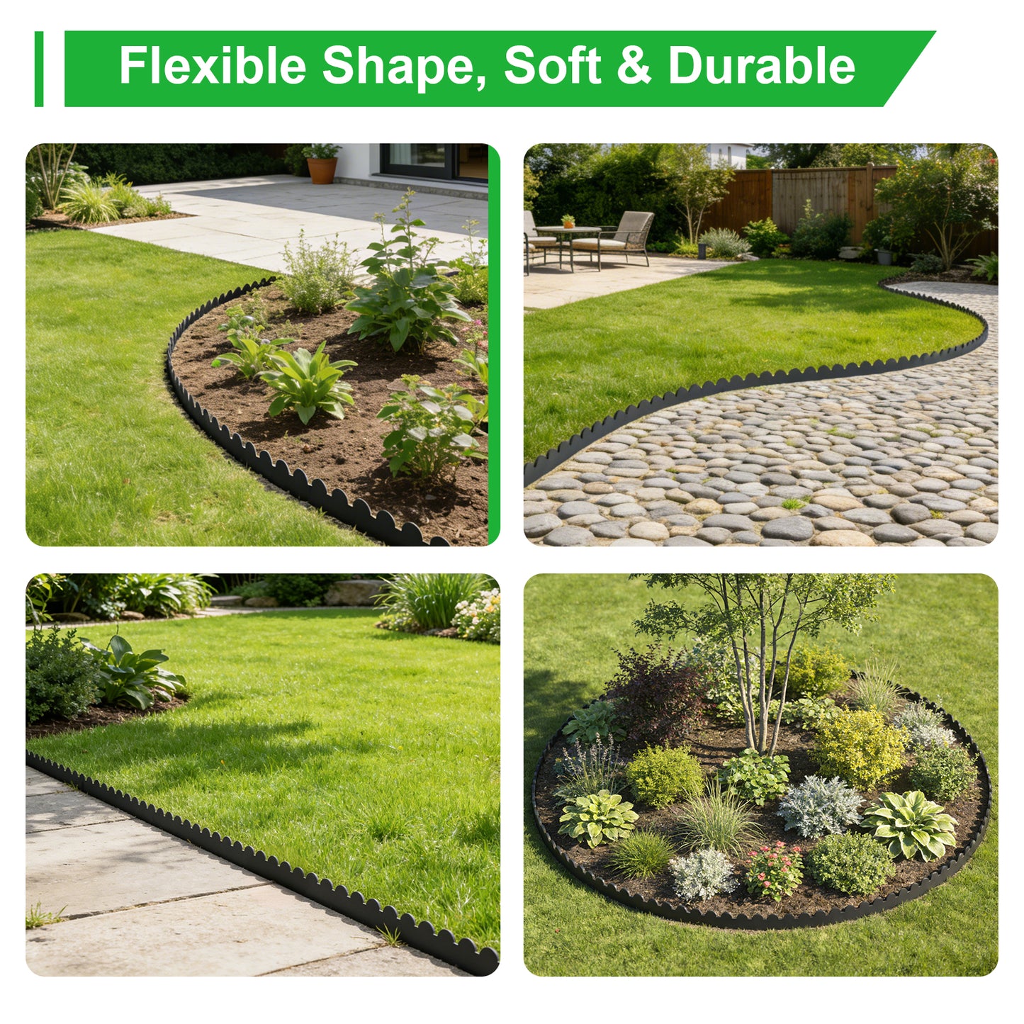 Landscape Edging 33ft, 4in Tall Garden Edging with 40pcs Spikes, Heavy Duty Lawn Edging Kit, Flexible Plastic Landscape Border for Grass, Yard, Flowerbeds, Gravel, Easy Flex No Dig, Black