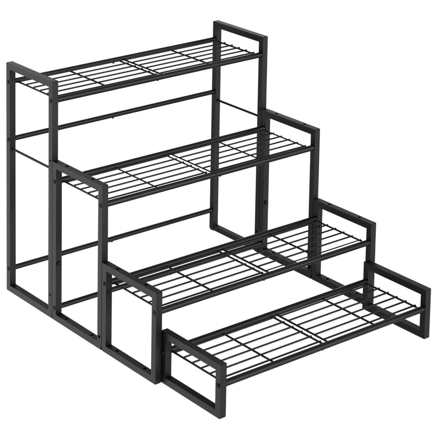 VyGrow Plant Stand, 4 Tier Stackable Tiered Plant Stand, Scalable Heavy Duty Tall Plant Shelf for Indoor Outdoor, Garden, Display Shelves, Flower Pot Holder, Blacken, Display Shelves, Flower Pot Holder, Black