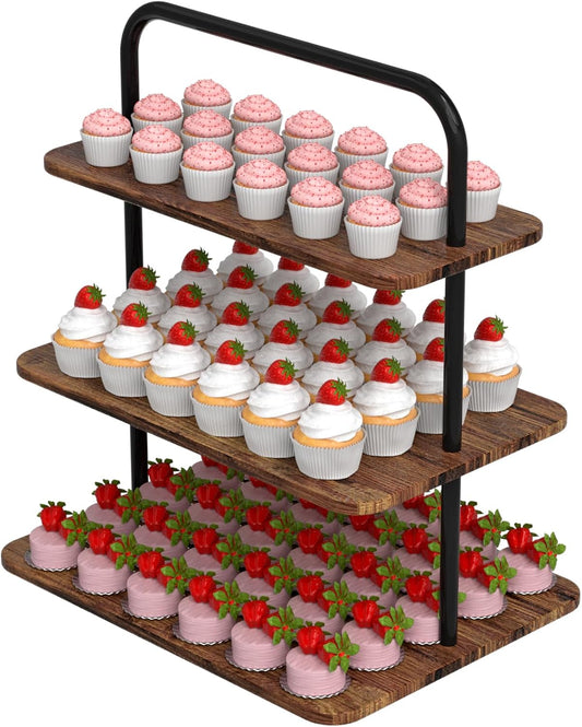 VyGrow Cupcake Stand, 3-Tier Dessert Stand for 68 Cupcakes, Wood & Metal Tower Display Premium Holder Dessert Tree Tower for Wedding Graduation Birthday Christmas Party, Serving Tray