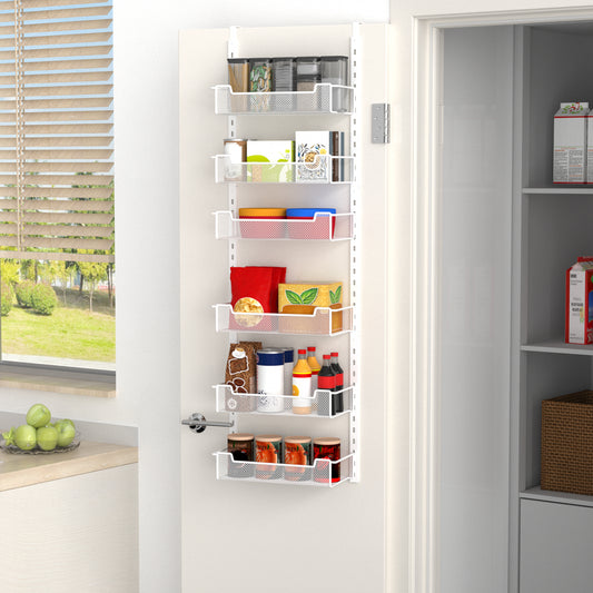VyGrow 12.3" W Narrow Over the Door Pantry Organizer, 6-Tier Over the Door Organizer with Adjustable Basket, Pantry Door Organization for Pantry Kitchen Storage Room Spice Rack, White