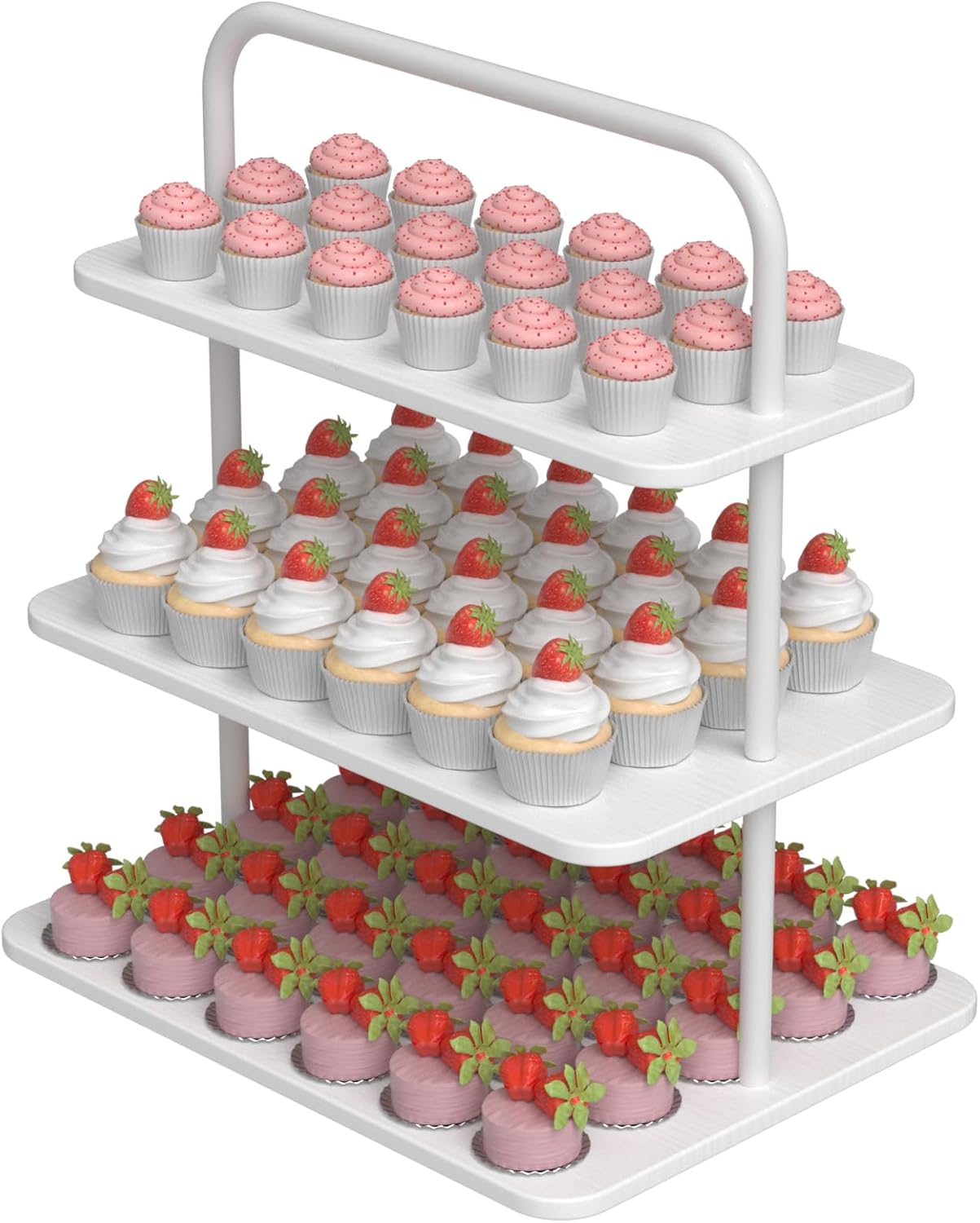 VyGrow Cupcake Stand, 3-Tier Dessert Stand for 68 Cupcakes, Wood & Metal Tower Display Premium Holder Dessert Tree Tower for Wedding Graduation Birthday Christmas Party, Serving Tray, White