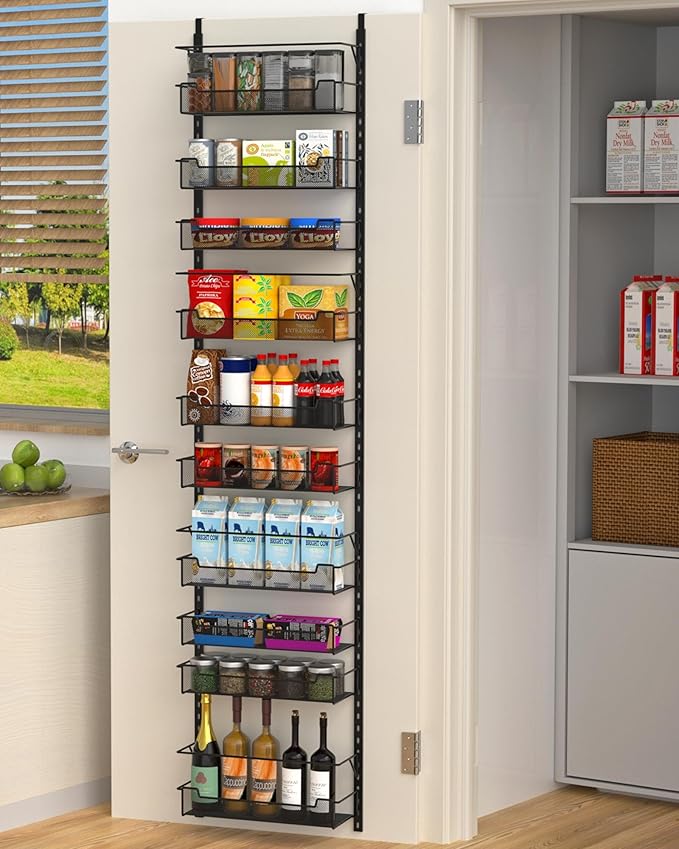 VyGrow Over the Door Pantry Organizer, 10-Tier Over the Door Organizer with Adjustable Basket, Door Organization for Pantry Kitchen Storage Room Spice Rack, Black