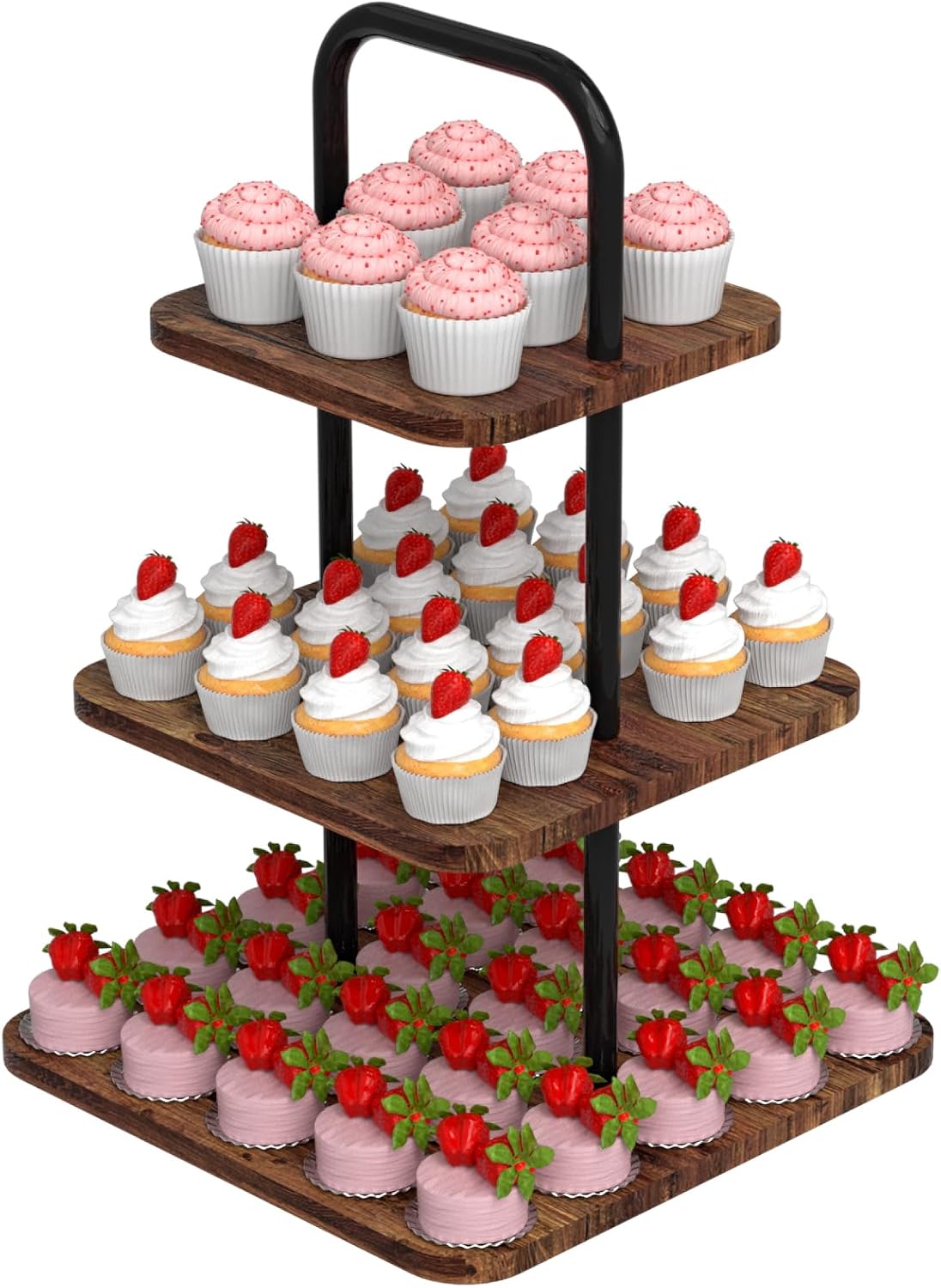 VyGrow Cupcake Stand, 3-Tier Dessert Stand for 32 Cupcakes, Wood & Metal Tower Display Premium Holder Dessert Tree Tower for Wedding Graduation Birthday Christmas Party, Serving Tray