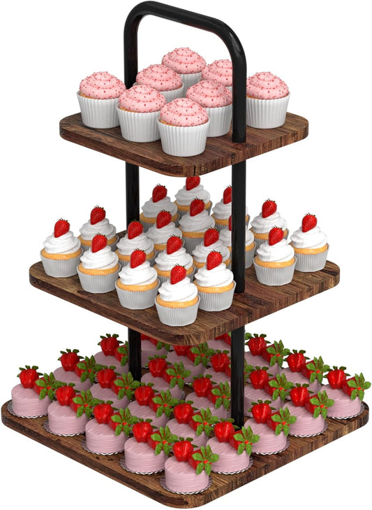 VyGrow Cupcake Stand, 3-Tier Dessert Stand for 32 Cupcakes, Wood & Metal Tower Display Premium Holder Dessert Tree Tower for Wedding Graduation Birthday Christmas Party, Serving Tray