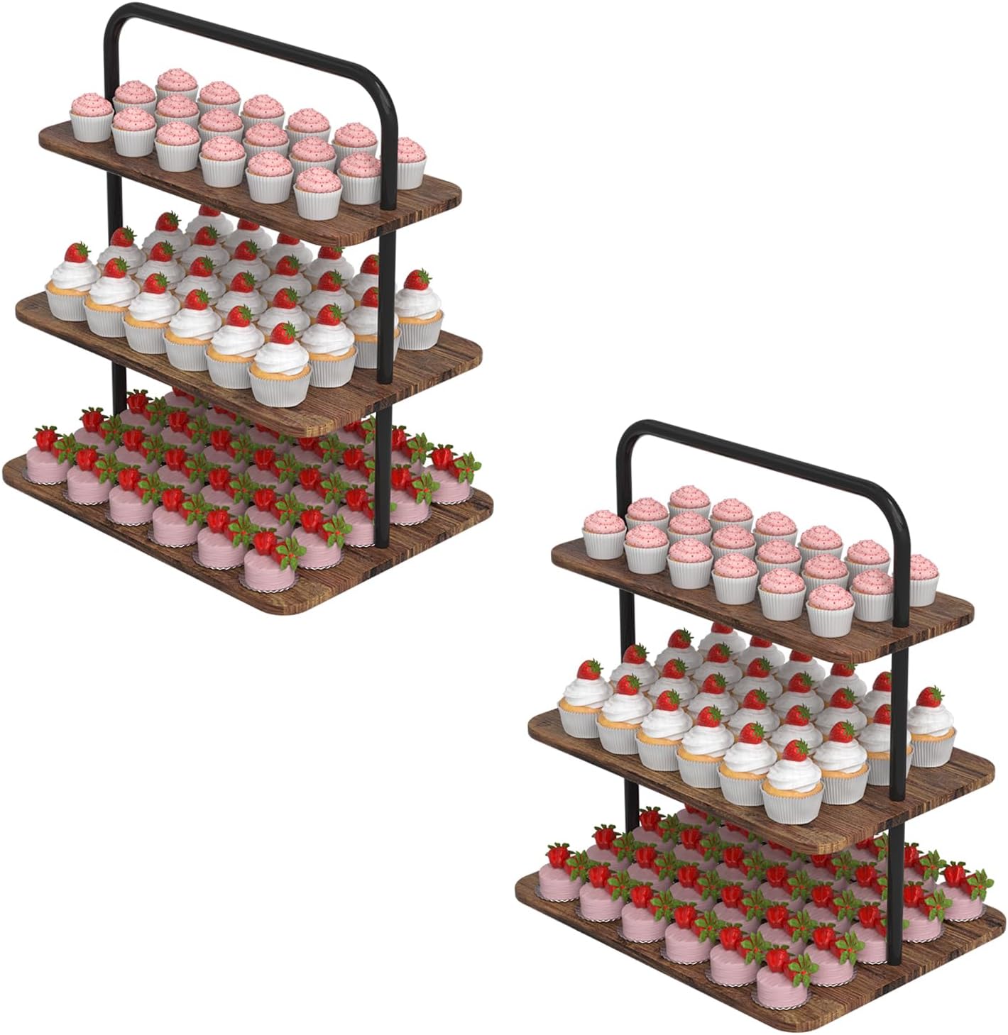 VyGrow Cupcake Stand, 3-Tier Dessert Stand for 68 Cupcakes, 2-pack Wood & Metal Tower Display Premium Holder Dessert Tree Tower for Wedding Graduation Birthday Christmas Party, Serving Tray