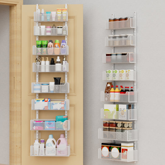 VyGrow Over The Door Organizer, 8-tier Metal Door Organizer Hanging with Adjustable Baskets, Behind The Door Storage for Bedroom Closet Bathroom Pantry Cabinet Kitchen, White