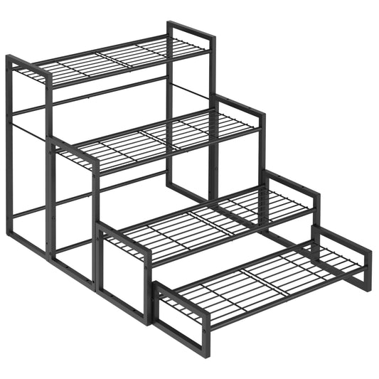 VyGrow Plant Stand, 4 Tier Widened Stackable Tiered Plant Stand, Upgraded Scalable Heavy Duty Tall Plant Shelf for Indoor Outdoor, Garden, Display Shelves, Flower Pot Holder, Black