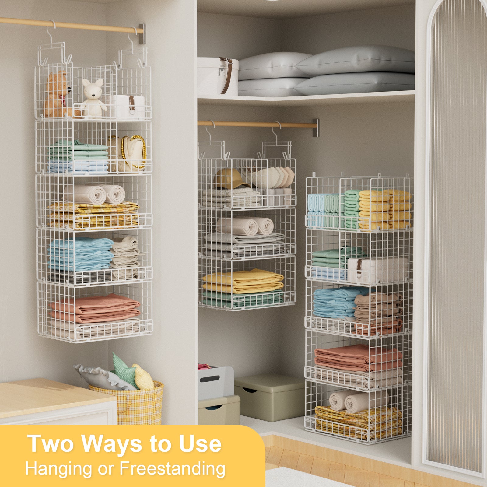 VyGrow 5 Tier Hanging Closet Organizer with Adjustable Dividers, Heavy-Duty Storage Shelves for Clothing, Kitchen, Laundry Room, Extra Large Baskets, 15.7