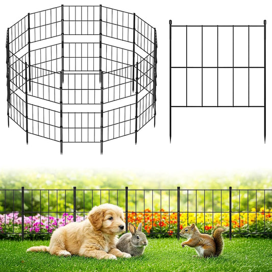 NEYCIL Garden Fence Tall 32in(H) x 13ft(L), 24 Panels Stackable Animal Barrier, Metal Garden Fencing 17in(H) x 26ft(L), Decorative No Dig Fence Rectangle Border for Garden, Yard, Patio, Outdoor, Black