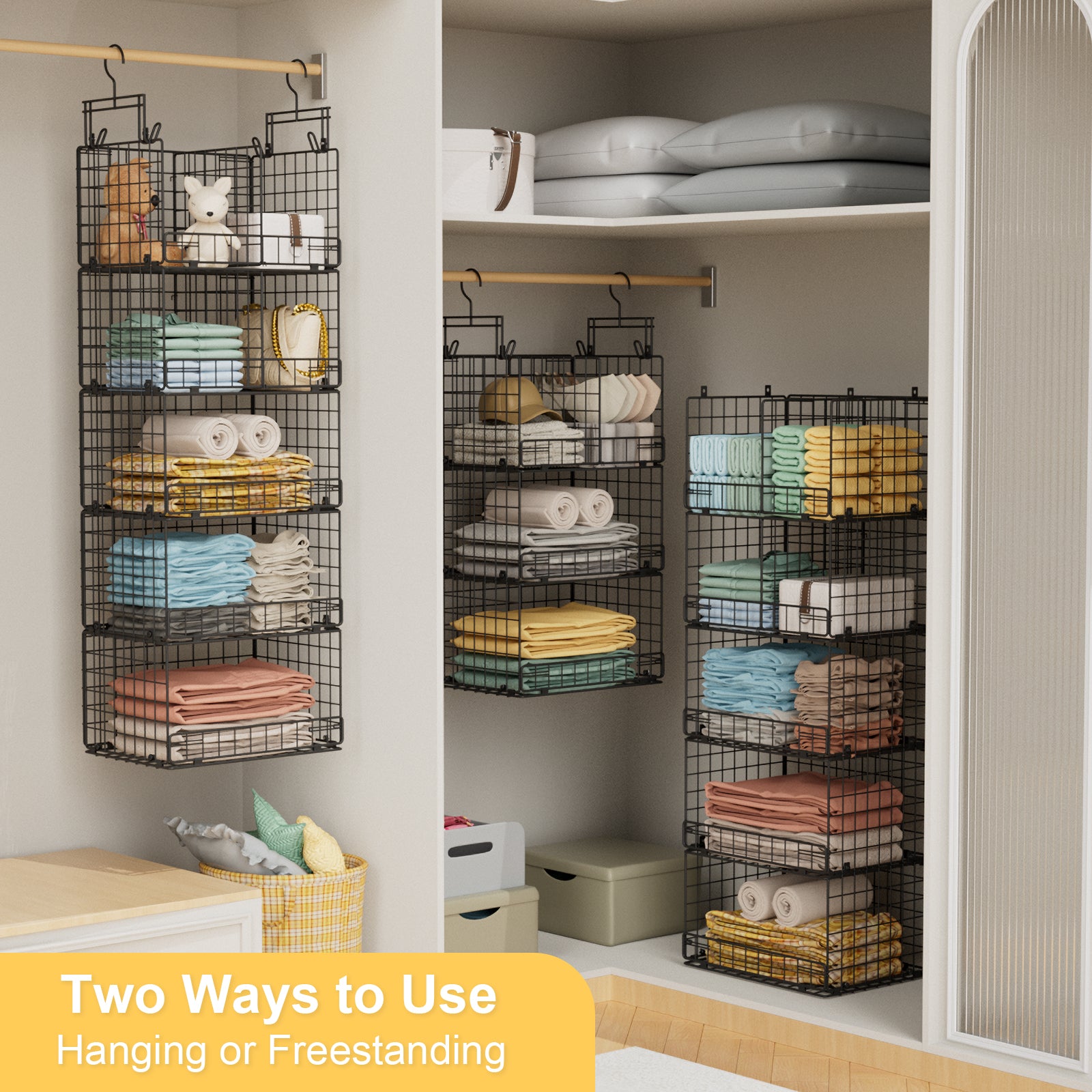VyGrow 5 Tier Hanging Closet Organizer with Adjustable Dividers, Heavy-Duty Storage Shelves for Clothing, Kitchen, Laundry Room, Extra Large Baskets, 15.7