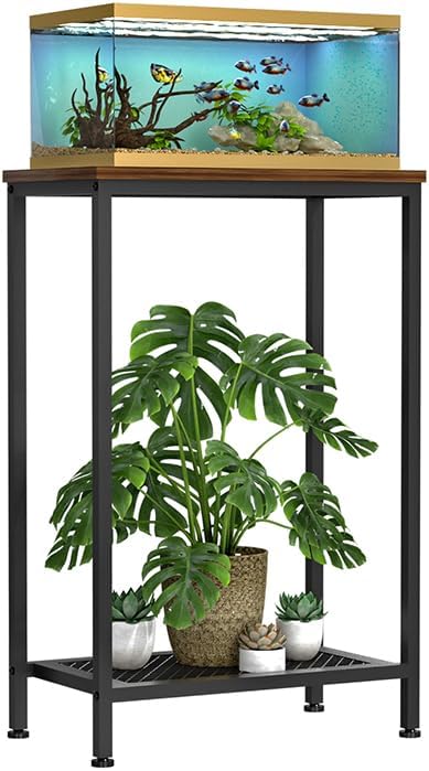VANVERB 10 Gallon Fish Tank Stand, 2-Tier Small Aquarium Stand, Metal Reptile Breeder Turtle Terrarium Stand Rack Plant Stand for Home Office, Load 350lbs, 20.86" L x 11.81" W x 32.08" H, Black