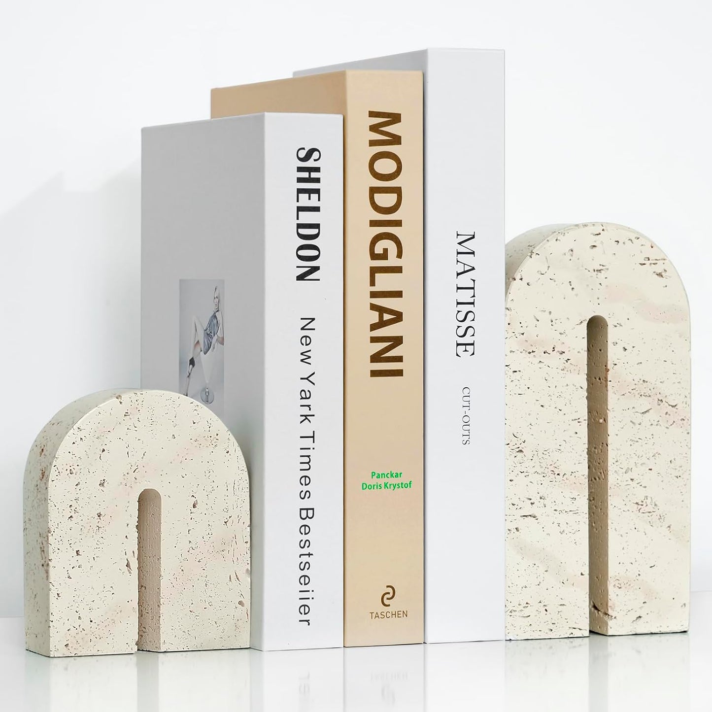 Book Ends for Shelves, Heavy Duty Decorative Bookends, Retro Arch Book Holder for Heavy Books, Imitation Travertine Book Stopper for Home Decor, Study, Bookshelf, Desktop, Set of Two