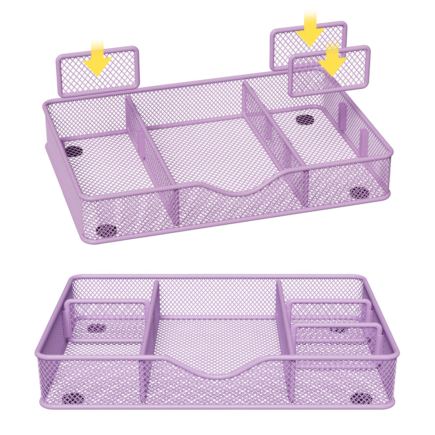 VyGrow Desk Drawer Organizer Tray, Metal Mesh Drawer Organizers Office, 6 Adjustable Compartment, Desk Organizer Tray for Home Office 12.87L x 8.73D x 1.96H inch, Black, 1PC Medium, Purple
