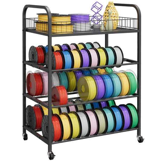 NEYCIL 3D Printer Filament Storage Rack, 4 Tier Filament Spool Holder, Metal Filament Organizer with Wheels for PLA/ABS/TPU/PETG/Nylon, Heavy Duty Storage Shelves for 3D Printing Studio Office Workshop