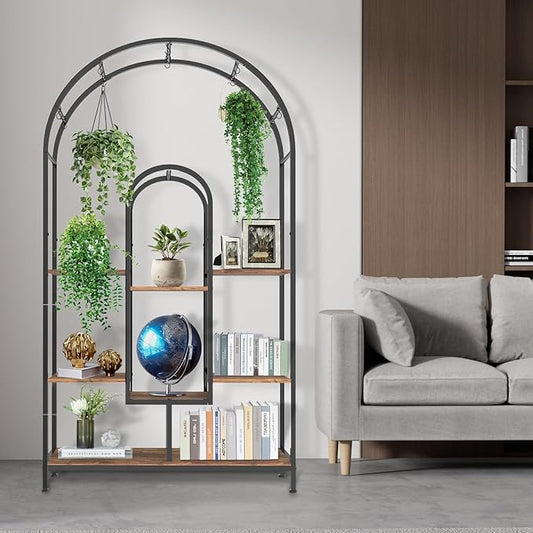 VANVERB Large Book Shelf 5 Tier, 71.65 inches Tall Bookshelf for Home Decor, Multiple Heavy Duty Metal and Wood Plant Shelf Holder, Display Rack for Indoor, Garden, Balcony, Living Room