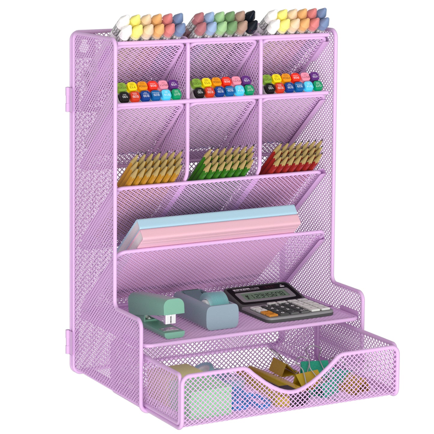 Pen Organizer for Desk, Multi-Functional Desk Organizer, Wall Mount Pen Holder with Drawer for School, Office, Home, Art Supplies, Black
