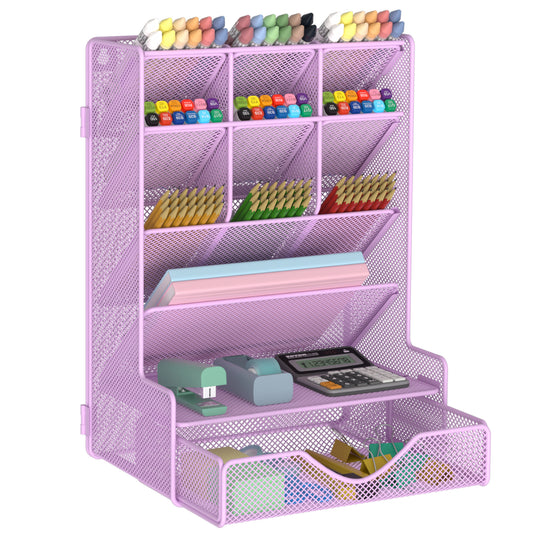 Pen Organizer for Desk, Multi-Functional Desk Organizer, Wall Mount Pen Holder with Drawer for School, Office, Home, Art Supplies, Black