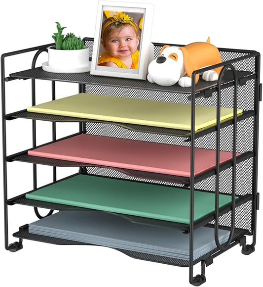 BOHDK Letter Tray Paper Organizer, 5 Tier Desk Organizers Black Mesh Stackable Paper File Holder for Home Office, Document Shelves and Sorter 13.4Lx9Wx12.6H inches