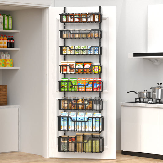 VyGrow Over The Door Pantry Organizer, 8-Tier Pantry Door Organizer Shelves | 3 Sizes | Adjustable Basket | Metal Hanging Spice Rack for Kitchen, Pantry, Cabinet, Back of Door Seasoning Rack