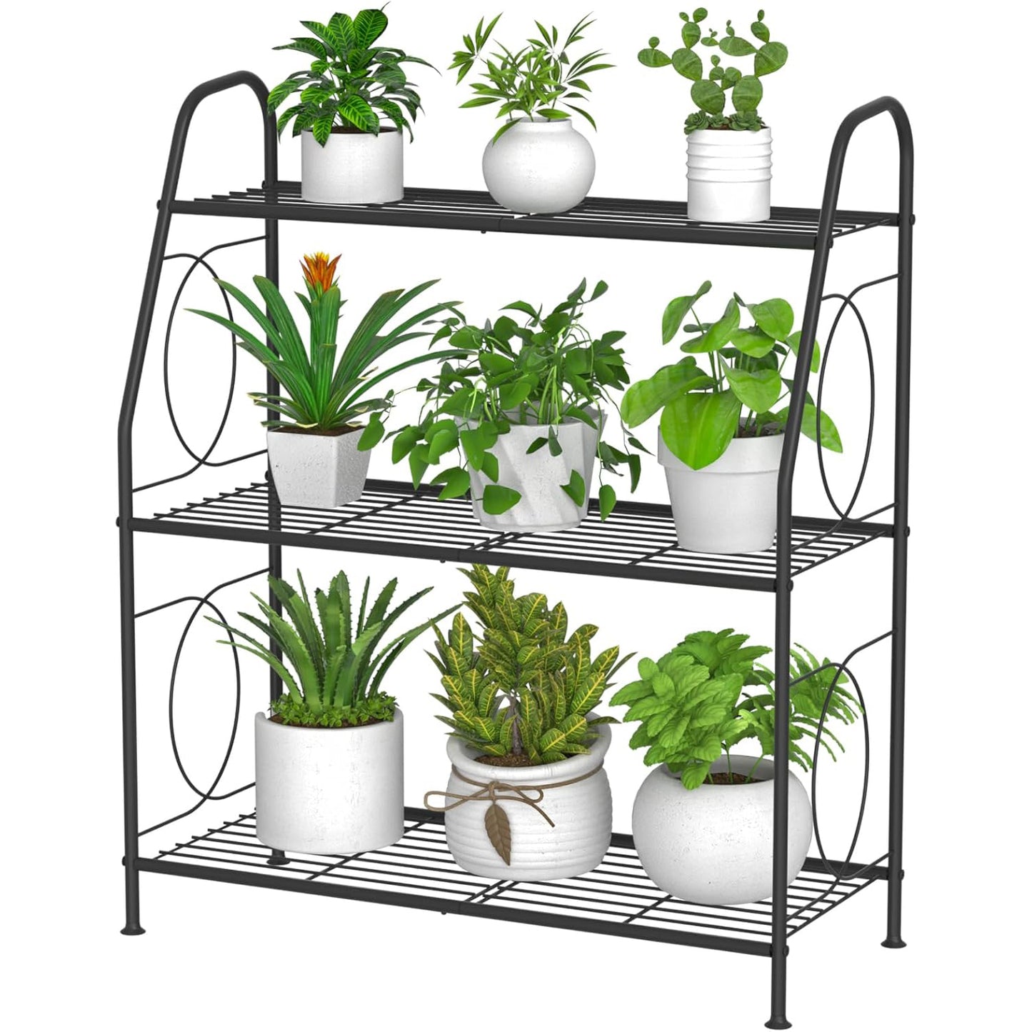 VyGrow Plant Stand, 3 Tier Plant Shelf for Indoor Outdoor, Heavy Duty Metal Outdoor Plant Stand Holder Rack for Living Room Balcony and Garden, Iron Wire, Black