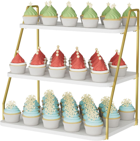 VyGrow Cupcake Stand, 3-Tier Dessert Stand for 55 Cupcakes, Wood & Metal Tower Display Premium Holder Dessert Tree Tower for Christmas Birthday Weddings Party Decor, Serving Tray