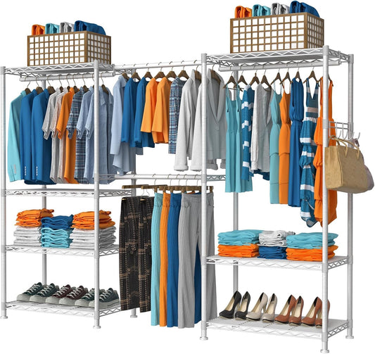 VyGrow Clothes Rack for Hanging Clothes, Adjustable Heavy Duty Clothing Rack with 4 Hang Rods & 7 Shelves, Load 800LBS, 70.47" L x 13.58" W x 76.77" H, White