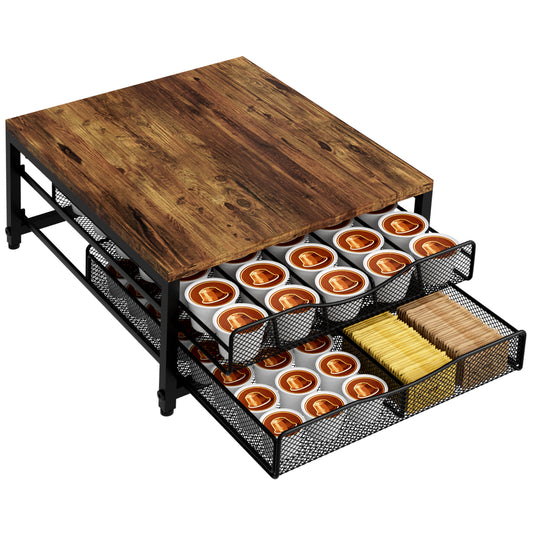 VyGrow Coffee Pod Holder For Counter, Wooden K Cup Holder with Single Layer Sliding Drawer, Large Capacity Coffee Pod Storage for Coffee Station, Home, Office, Kitchen