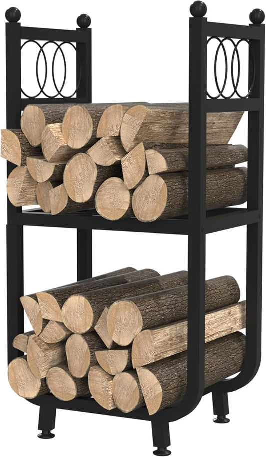 VyGrow Firewood Rack for Indoor Outdoor, 2-Tier Firewood Holder, Heavy Duty Wood Rack for Fireplace, Outdoor Patio, Fire Pit, Black