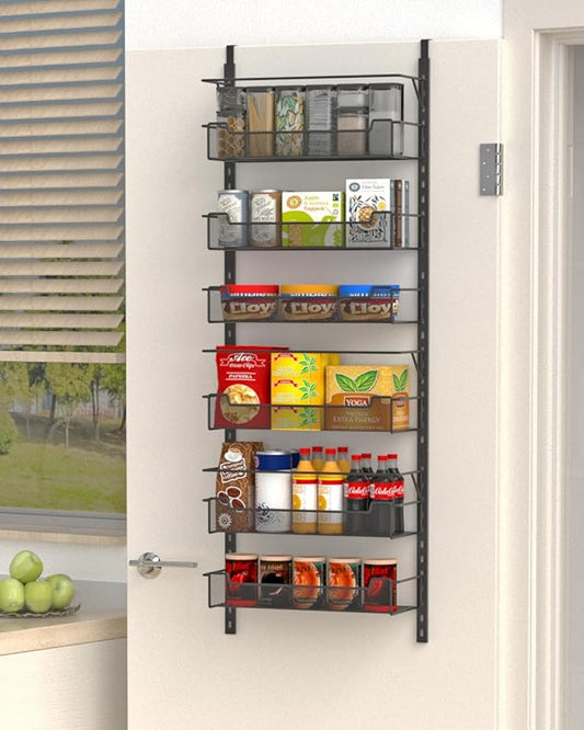 VyGrow Over the Door Pantry Organizer, 6-Tier Over the Door Organizer with Adjustable Basket, Pantry Door Organization for Pantry Kitchen Storage Room Spice Rack, Black ASIN B0C4XXMZV