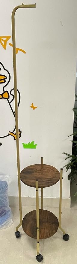 VyGrow Plant Stand Indoor, 2 Tier Hanging Tall Plant Shelf with Wheels, 3 Potted Corner Flower Stand Metal Plant Holder, Plant Shelves for Living Room, Bedroom, Patio, Outdoor, Gold